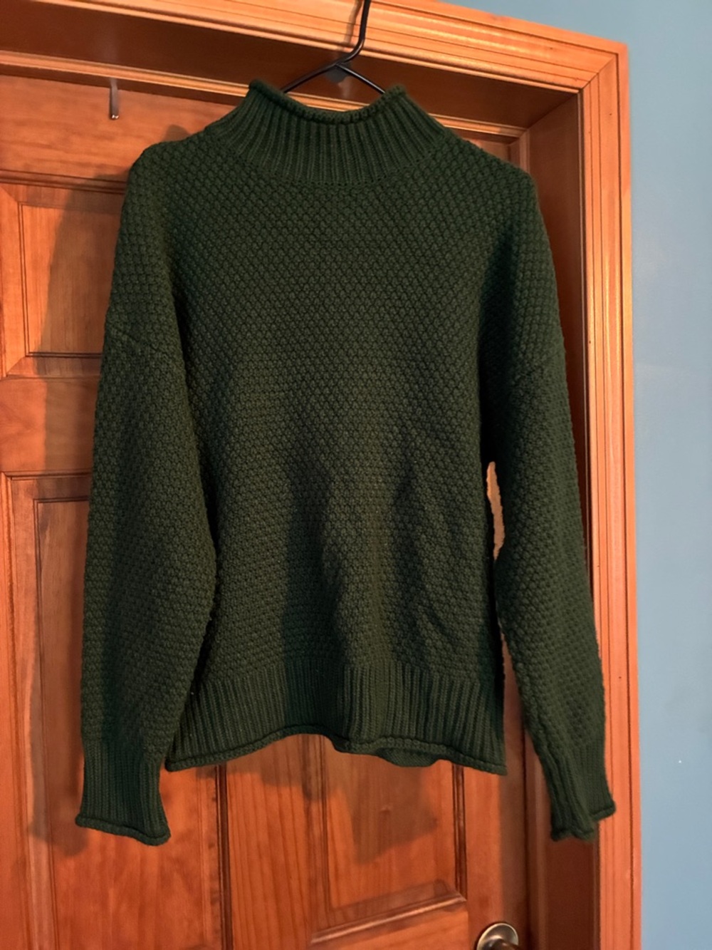 Women's Dark Green Textured Knit Turtleneck Sweater